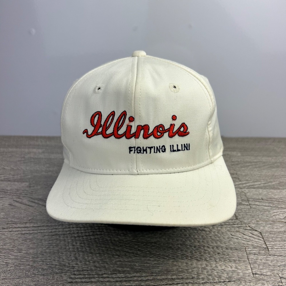 Vintage 90s Illinois Fighting Illini Hat Cap Snap Back Adjustable White NCAA